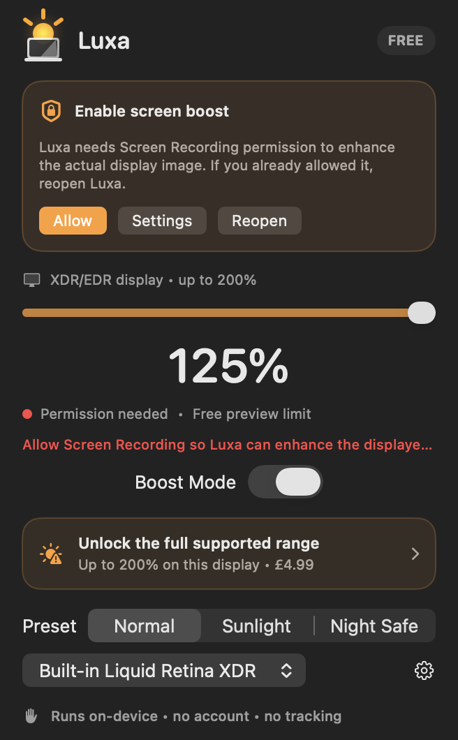 Actual Luxa Screen Recording permission explanation